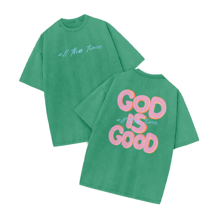 Vintage God Is Good Graphic Print Acid Washed T-Shirt - Green - US20-22(3XL) - image 6