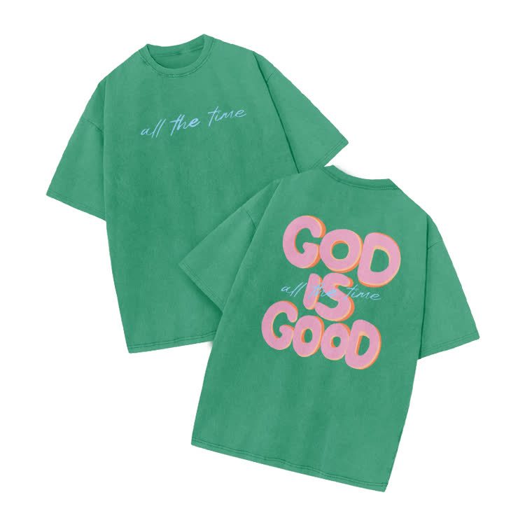 Vintage God Is Good Graphic Print Acid Washed T-Shirt - Green - US20-22(3XL) - image 6