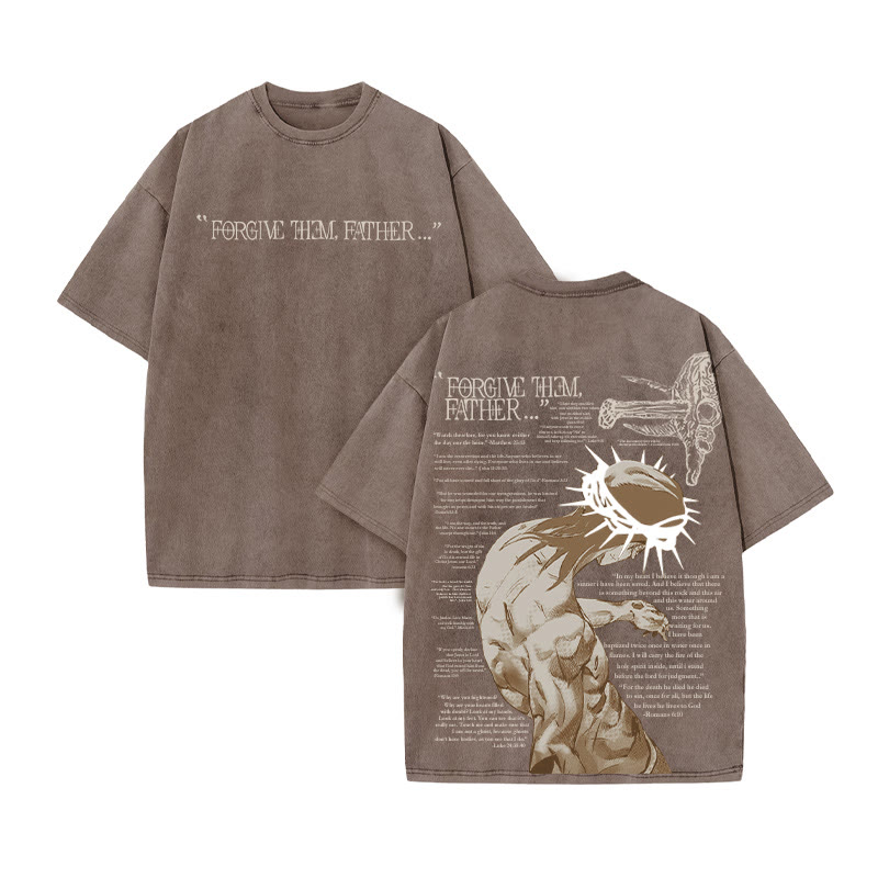 Unisex Reflective Crown Of Thorns Print Acid Washed T-shirt