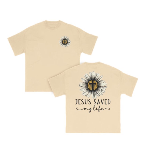 Unisex 100% Cotton Jesus Saved My Life Print T-shirt - Apricot - US16-18(2XL) - image 6