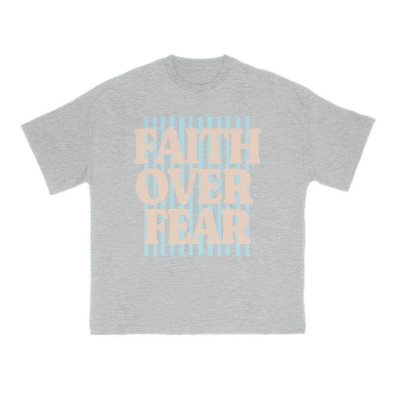 Unisex 100% Cotton Faith Over Fear Stripes Print T-shirt - Grey - US16-18(2XL) - image 9