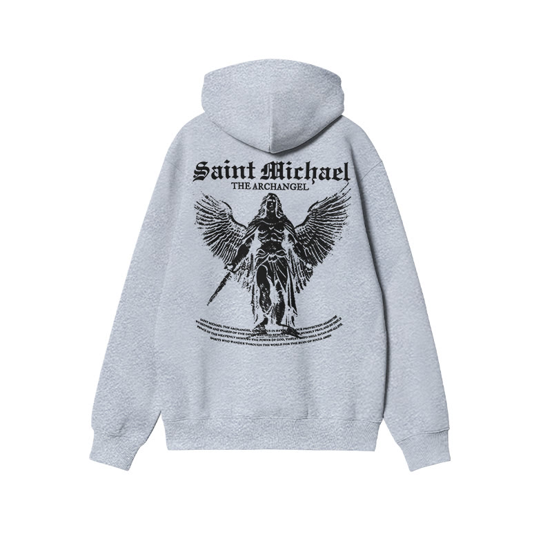 Unisex Saint Michael The Archangel Print Hoodie - Grey - US16-18(2XL) - image 3