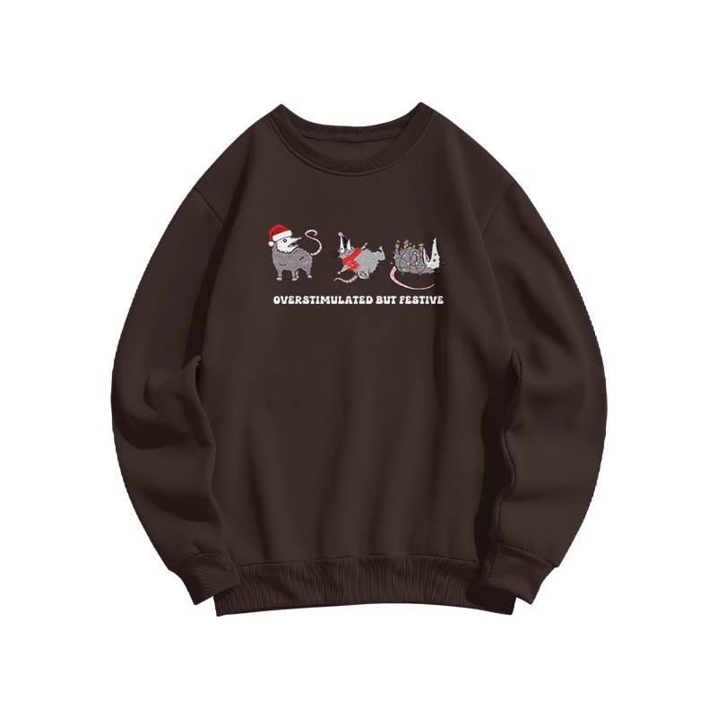 Unisex Overstimulated But Festive Print Sweatshirt - Coffee - US16-18(2XL) - image 5