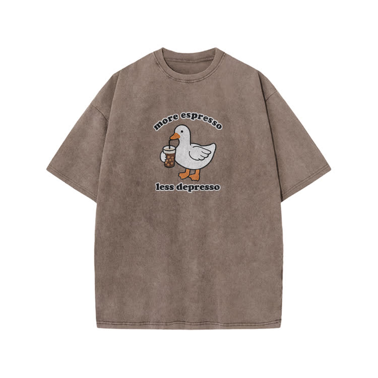 Casual Duck Drink Graphic Print Acid Washed T-shirt - Coffee - US20-22(3XL) - image 9