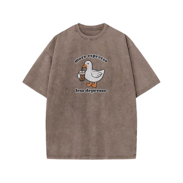 Casual Duck Drink Graphic Print Acid Washed T-shirt - Coffee - US20-22(3XL) - image 9