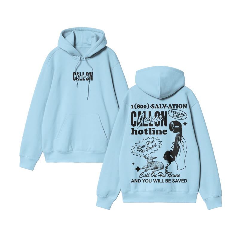 Unisex 100% Cotton Call On Jesus Design Print Hoodie - Blue - US16-18(2XL) - image 6