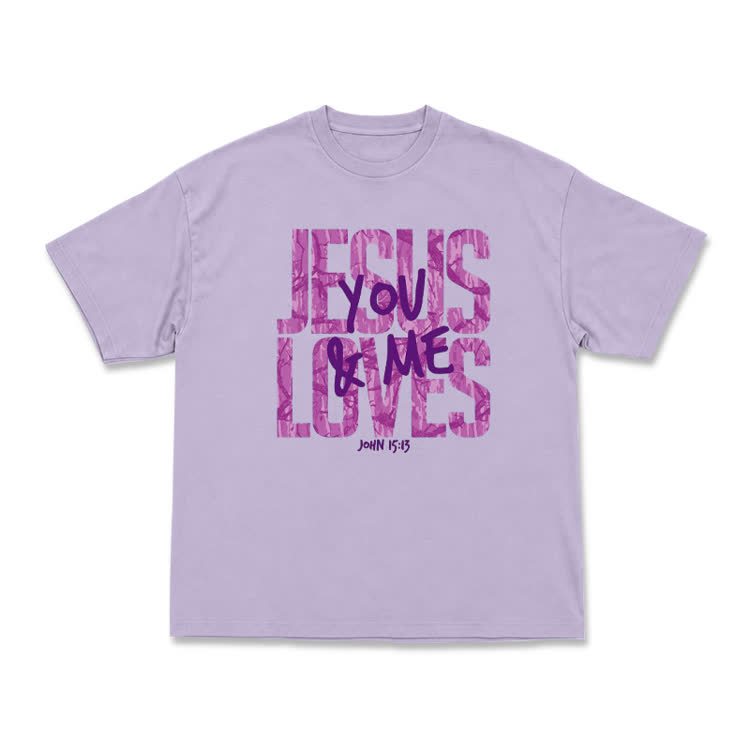 Classic Jesus Loves You and Me Graphic T-Shirt - Light Purple - US16-18(2XL) - image 3