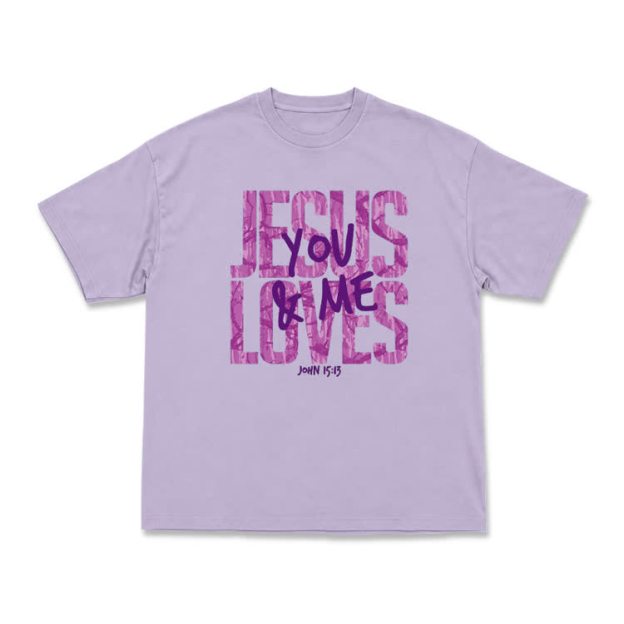 Classic Jesus Loves You and Me Graphic T-Shirt - Light Purple - US16-18(2XL) - image 3