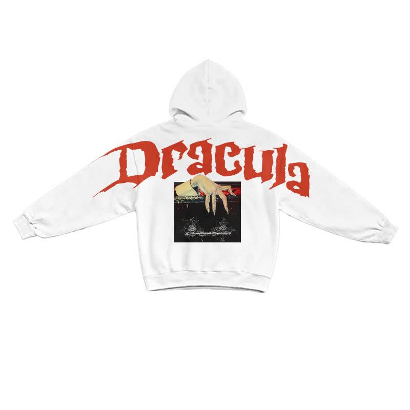 Grunge Dracula Hand Illustration Pullover Hoodie - White - US16-18(2XL) - image 3