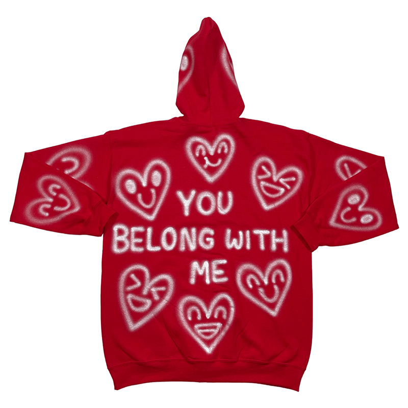 You Belong With Me Heart Print Zip Up Hoodie
