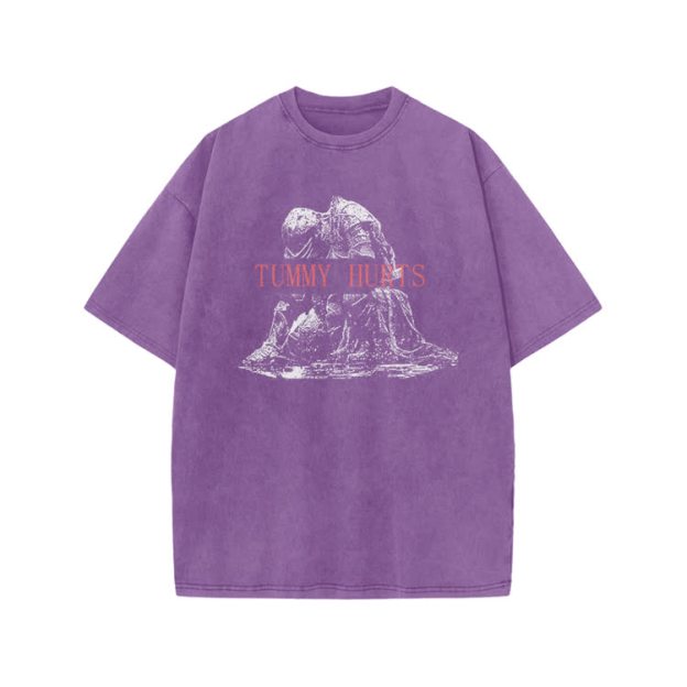 Tummy Hurts Print Acid Washed T-shirt - Purple - US20-22(3XL) - image 6