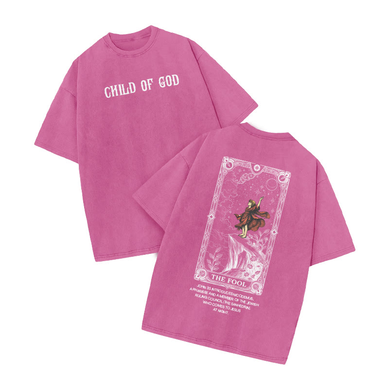 Child Of God Tarot 0 The Fool Print Acid Washed T-shirt - Pink - US20-22(3XL) - image 9