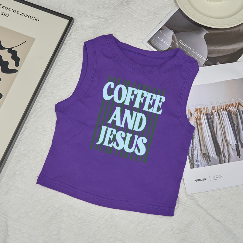 100% Cotton Coffee And Jesus Print Sleeveless Tank Top - Purple - US12(L) - image 6