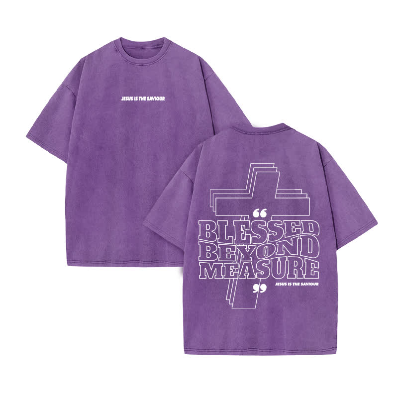 Unisex 100% Cotton Blessed Beyond Measure Print Acid Washed T-shirt - Purple - US20-22(3XL) - image 9