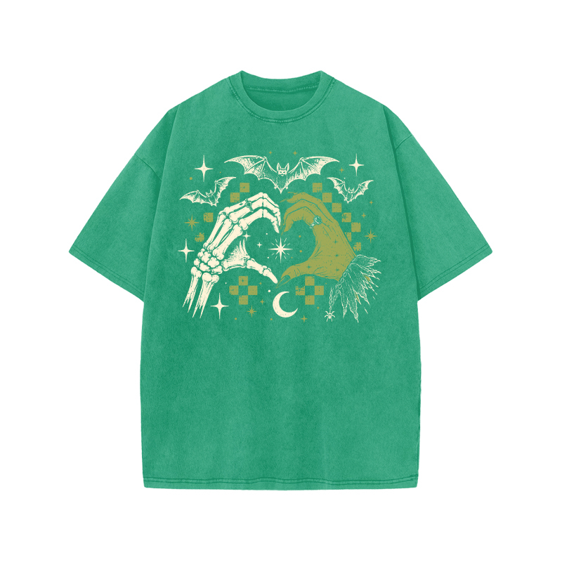 Gothic Heart Hands Graphic Print Acid Washed T-Shirt - Green - US20-22(3XL) - image 8