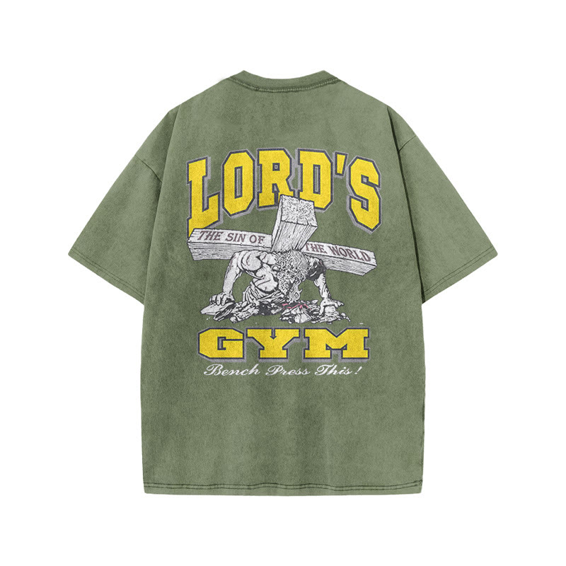 Gym 100% Cotton LORD'S GYM Print Acid Washed T-shirt - Army Green - US20-22(3XL) - image 6