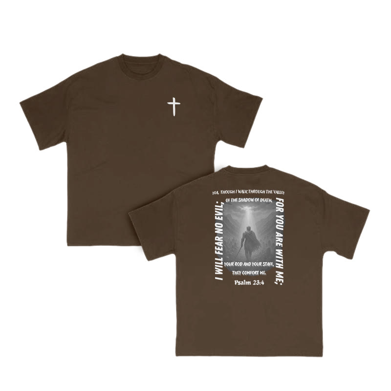 I Will Fear No Evil For You Are With Me Psalm 23:4 Print T-shirt - Coffee - US16-18(2XL) - image 7