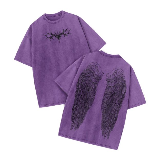 Vintage Angel Wings Graphic Print Acid Washed T-shirt - Purple - US20-22(3XL) - image 9
