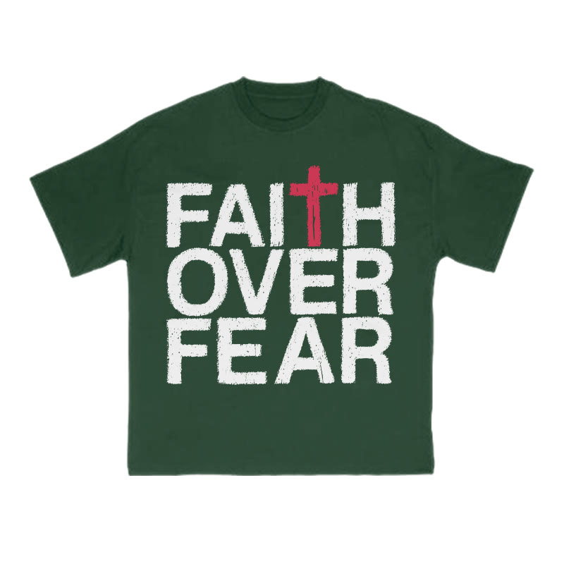 Faith Over Fear Color-block Cross Print T-shirt - Green - US16-18(2XL) - image 11