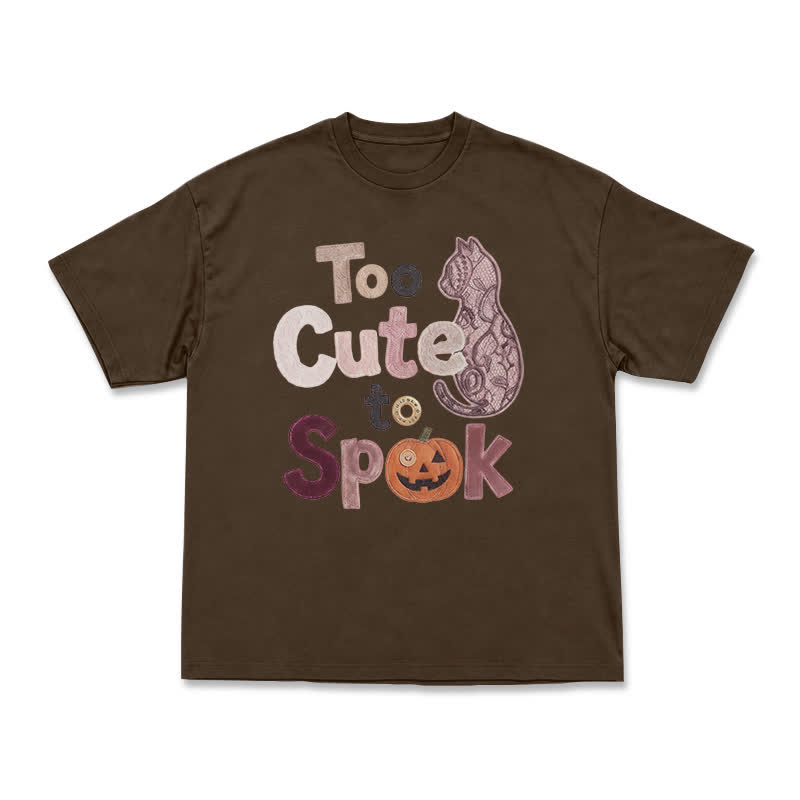 Playful Halloween Cat Silhouette Boxy Crewneck T-Shirt - Coffee - US16-18(2XL) - image 9
