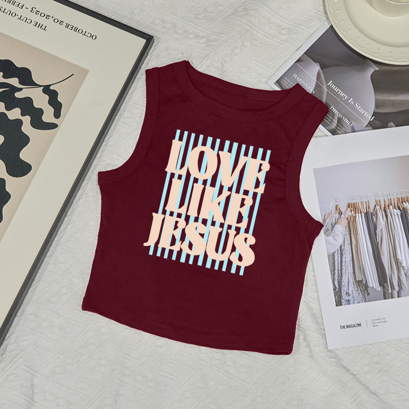 100% Cotton Love Like Jesus Print Sleeveless Tank Top - Wine - US12(L) - image 6