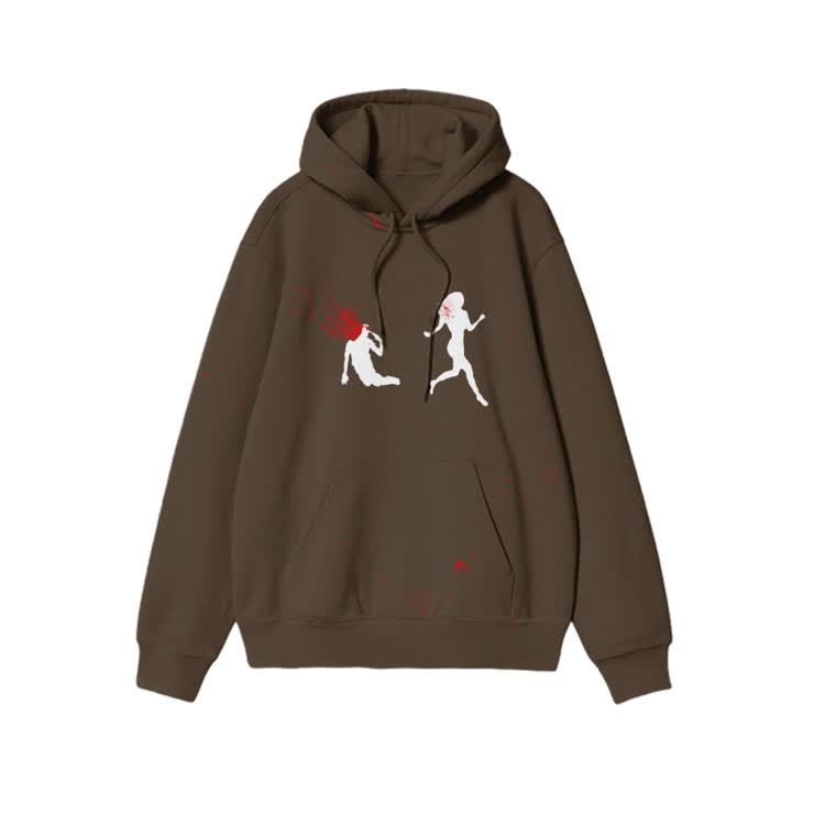 “Run Away”Girl Graphic Print causal hoodie - Coffee - US44-46(8XL) - image 4