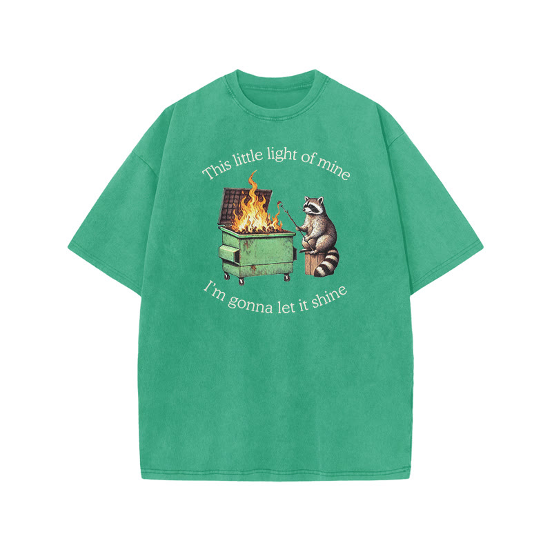 This Little Light Of Mine, I'm Gonna Let It Shine Print Acid Washed T-shirt - Green - US20-22(3XL) - image 8