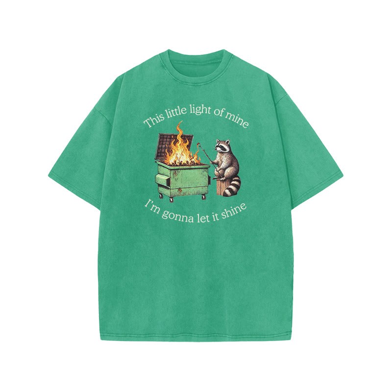 This Little Light Of Mine, I'm Gonna Let It Shine Print Acid Washed T-shirt - Green - US20-22(3XL) - image 8