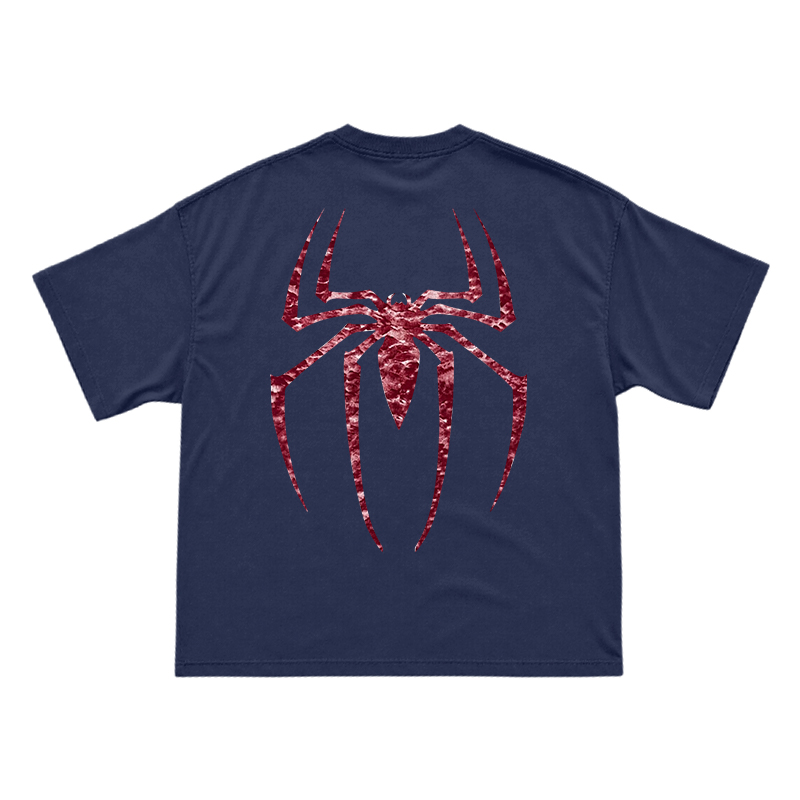 Street Style Spider Back Print Short Sleeve T-Shirt - Navy Blue - US16-18(2XL) - image 9