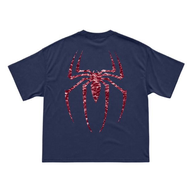 Street Style Spider Back Print Short Sleeve T-Shirt - Navy Blue - US16-18(2XL) - image 9