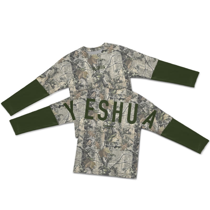 Dead Leaves Camouflage Yeshua Hebrews 13:8 Print Layered-style T-shirt - Army Green - 5XL - image 5