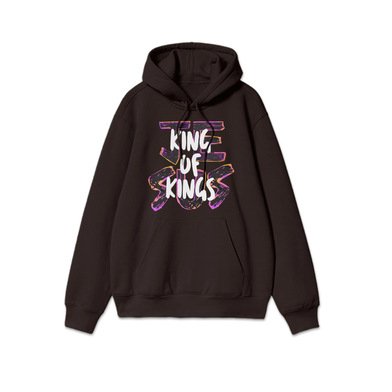 Unisex Jesus Is King Of Kings Print Hoodie - Coffee - 2XL - image 5