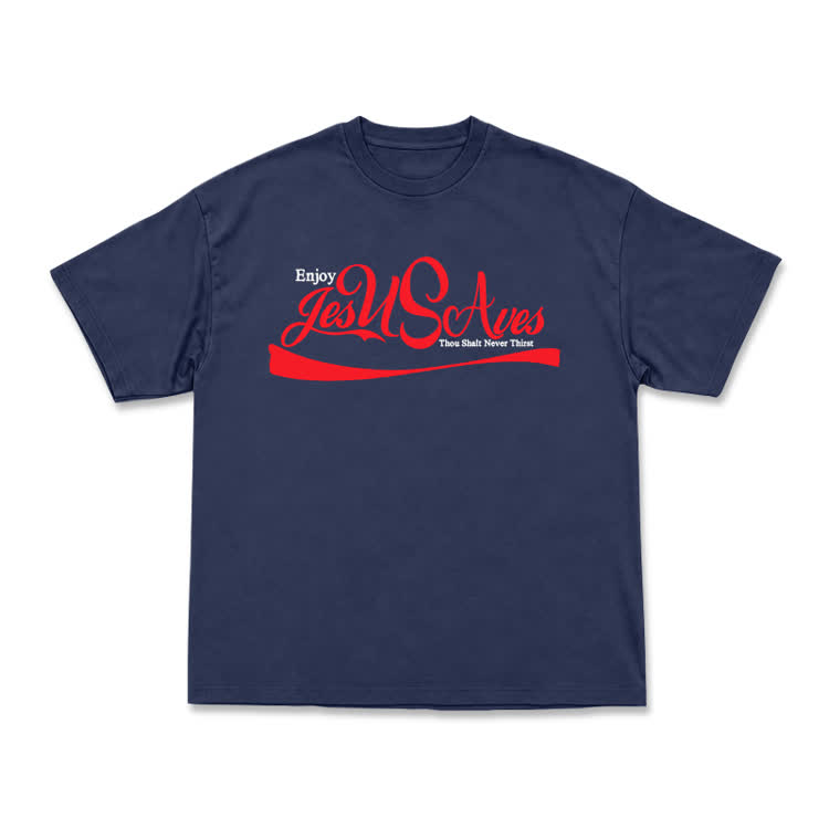 Casual Jesus Saves Script Graphic T-Shirt - Navy Blue - US16-18(2XL) - image 11