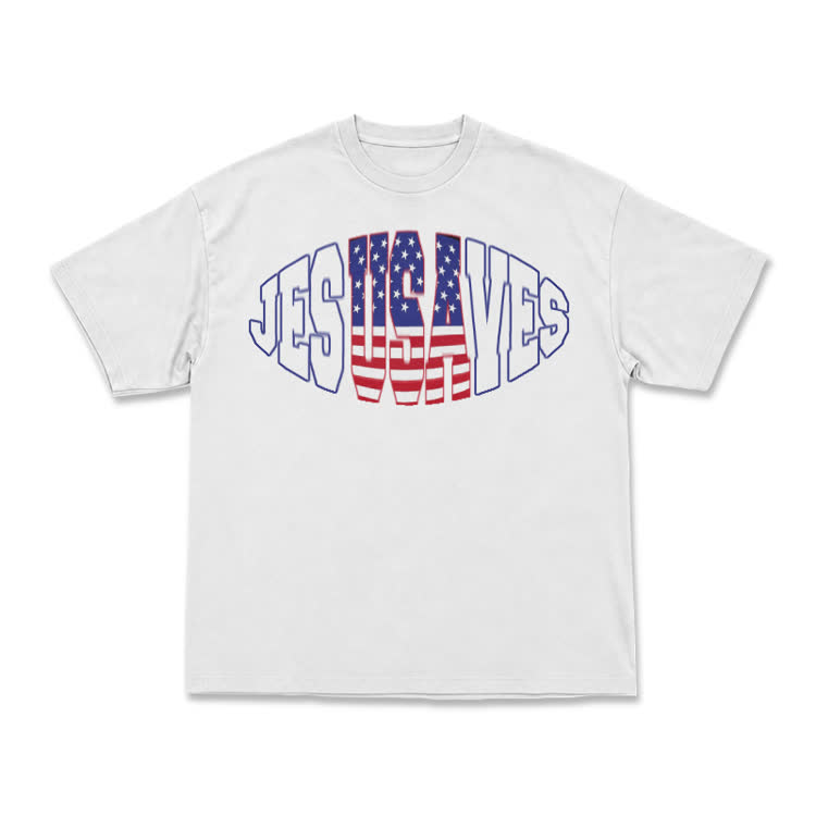 Patriotic Star Stripe Print T-Shirt - White - US16-18(2XL) - image 9