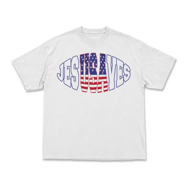 Patriotic Star Stripe Print T-Shirt - White - US16-18(2XL) - image 9