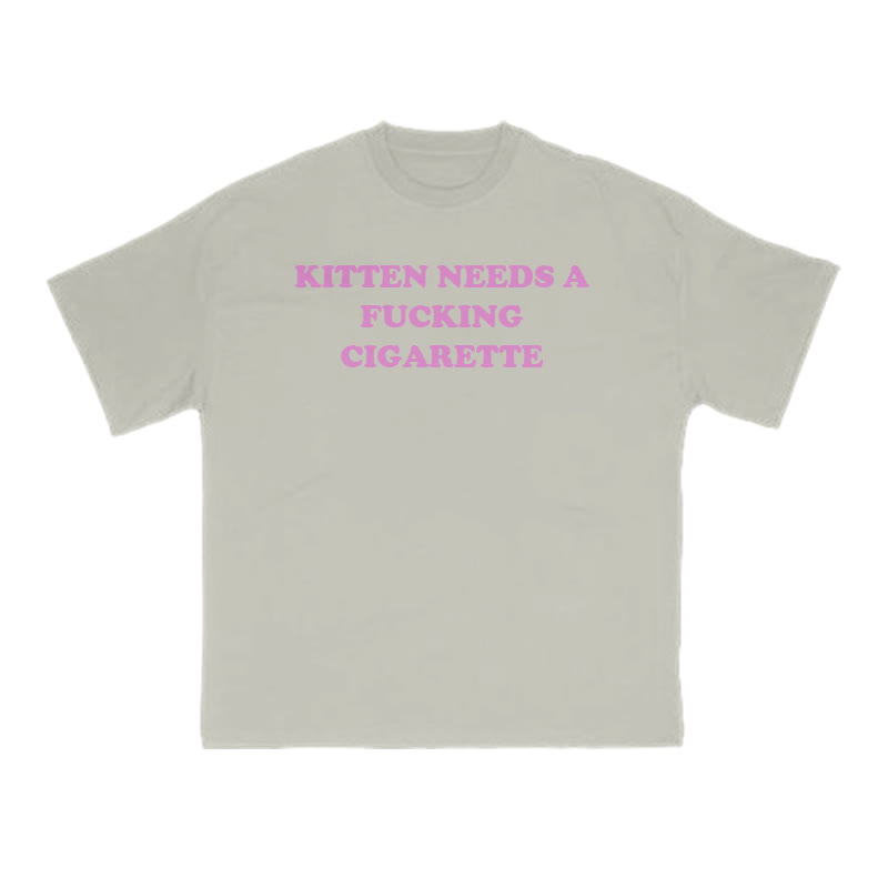 Kitten Needs A Fucking Cigarette Print T-shirt - Warm Grey - US16-18(2XL) - image 4