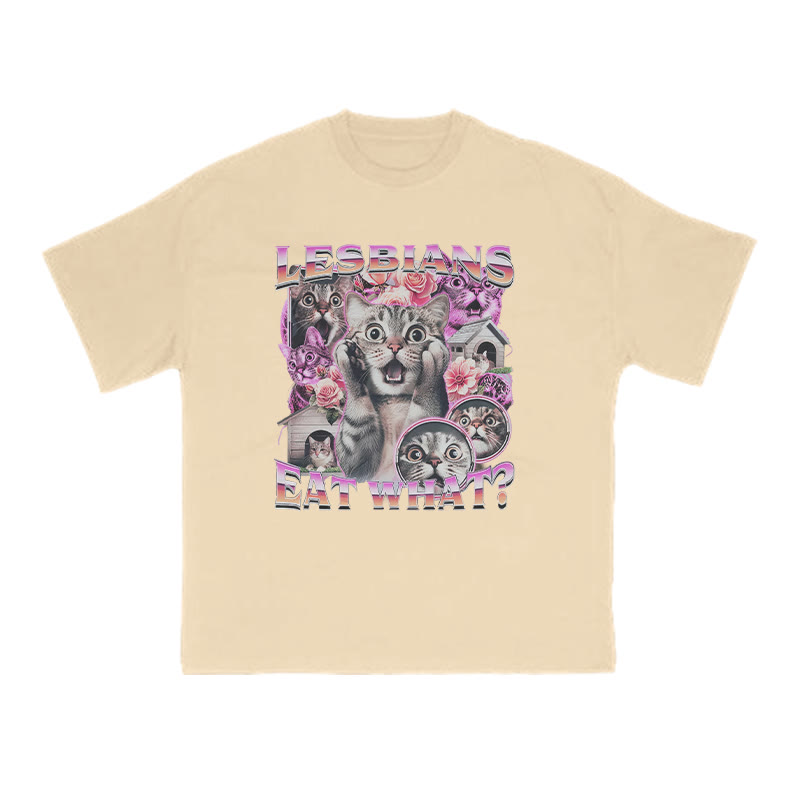 Terrified Cats Lesbians Eat What Print T-shirt - Apricot - US16-18(2XL) - image 5