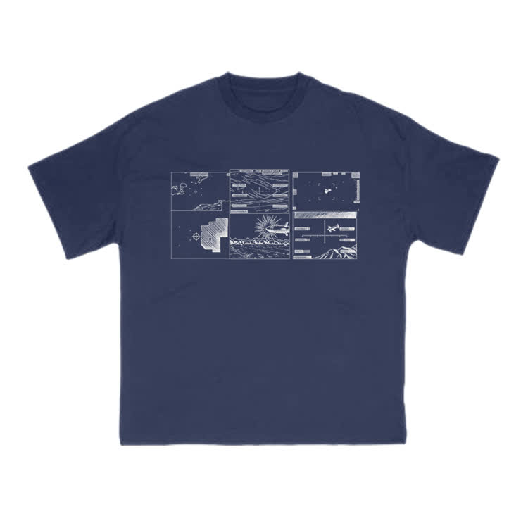 Casual Graphic Panel Print Crew Neck T Shirt - Navy Blue - US16-18(2XL) - image 9