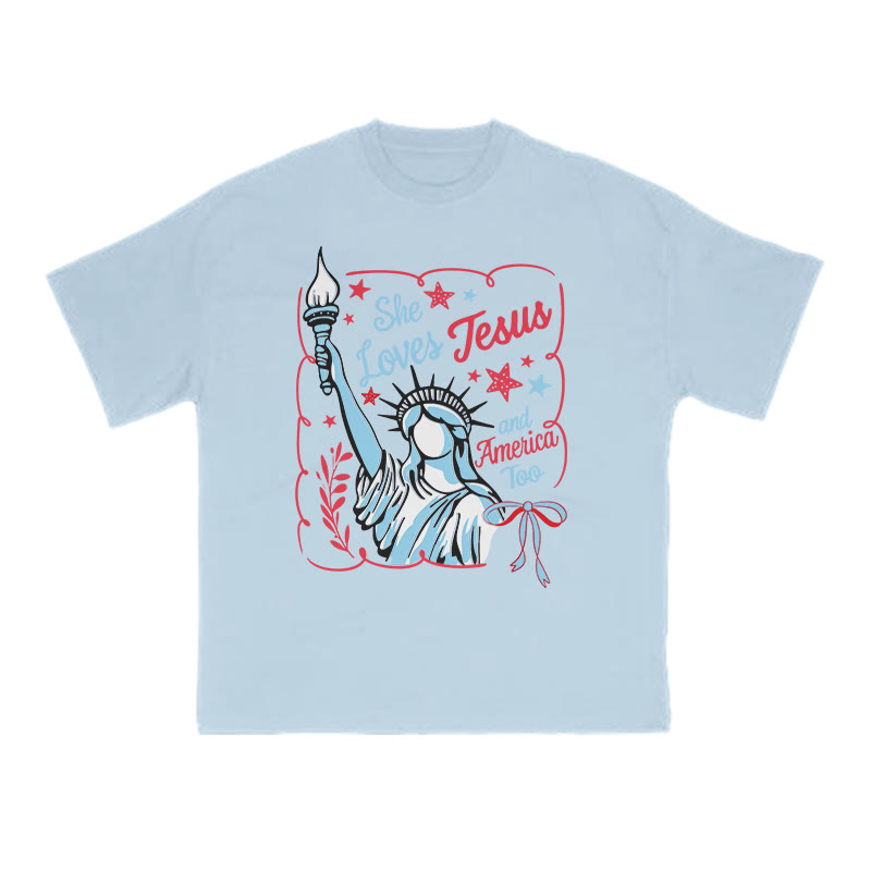 She Loves Jesus Print T-shirt - Light Blue - US16-18(2XL) - image 9