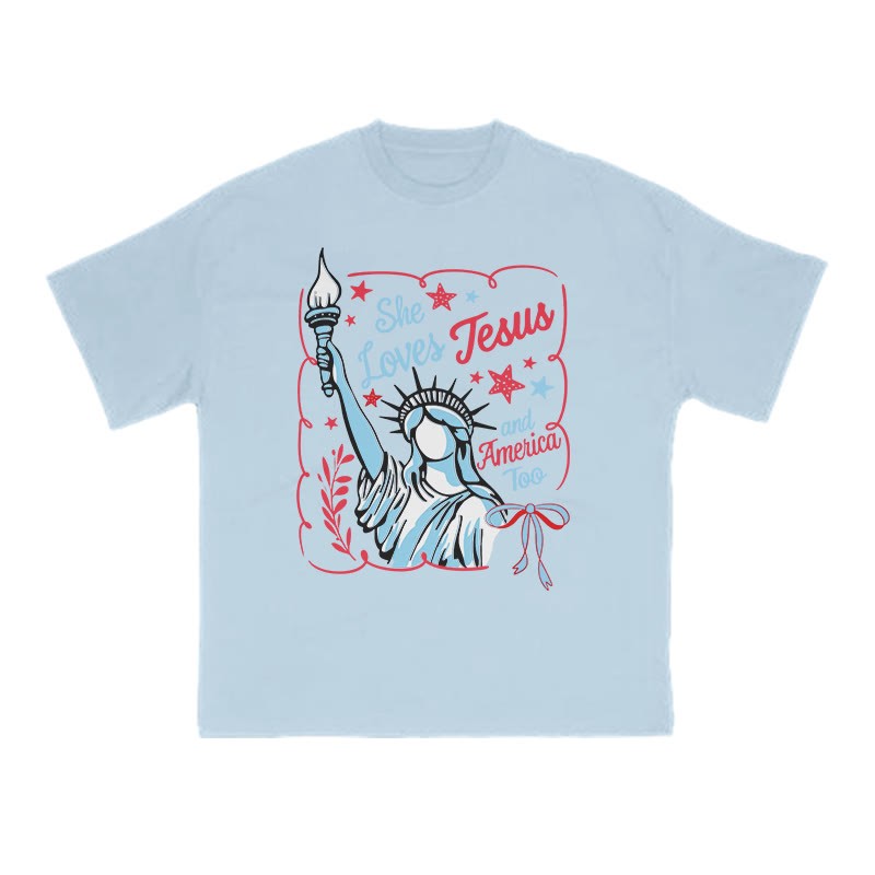 She Loves Jesus Print T-shirt - Light Blue - US16-18(2XL) - image 9