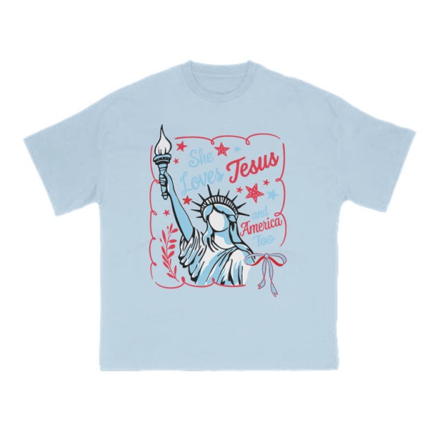 She Loves Jesus Print T-shirt - Light Blue - US16-18(2XL) - image 9