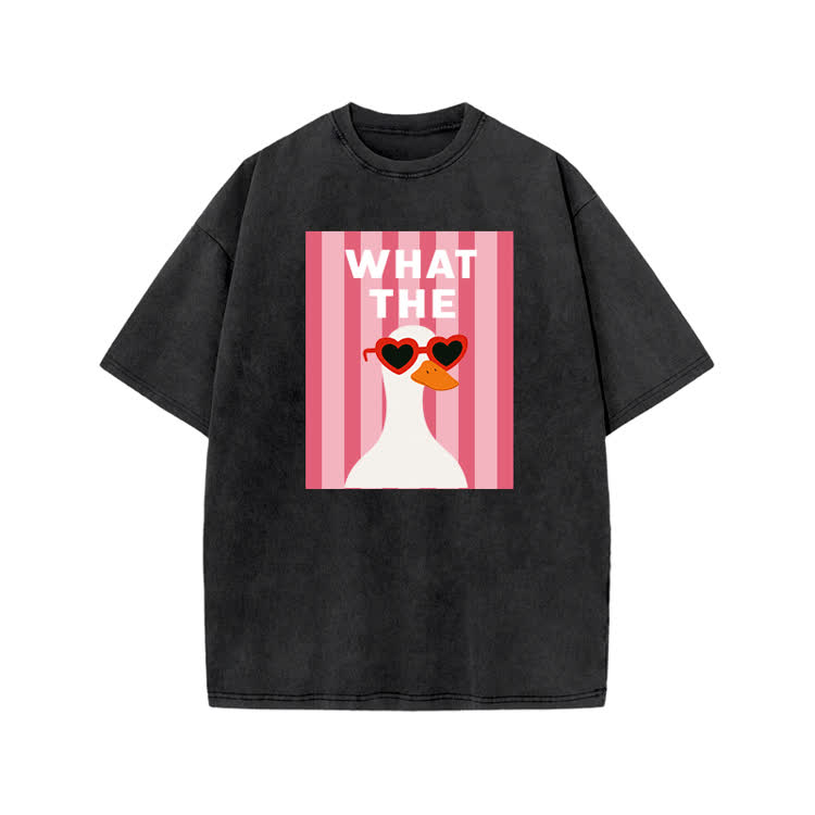 Playful What The Duck Graphic Print Acid Washed T-shirt - Black - US20-22(3XL) - image 3