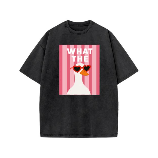 Playful What The Duck Graphic Print Acid Washed T-shirt - Black - US20-22(3XL) - image 3