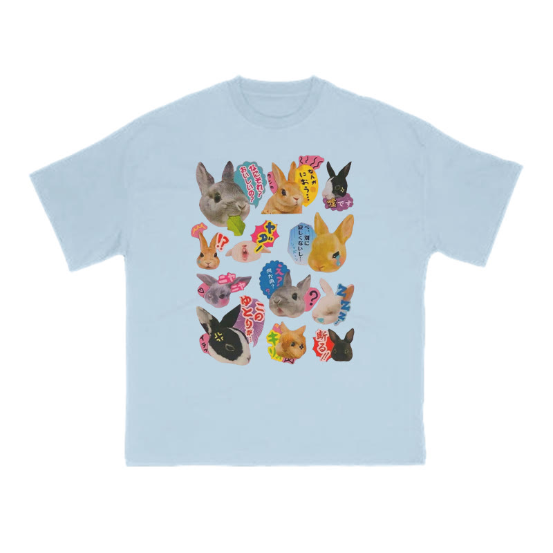 Cute Bunny Print T-shirt - Light Blue - US16-18(2XL) - image 10