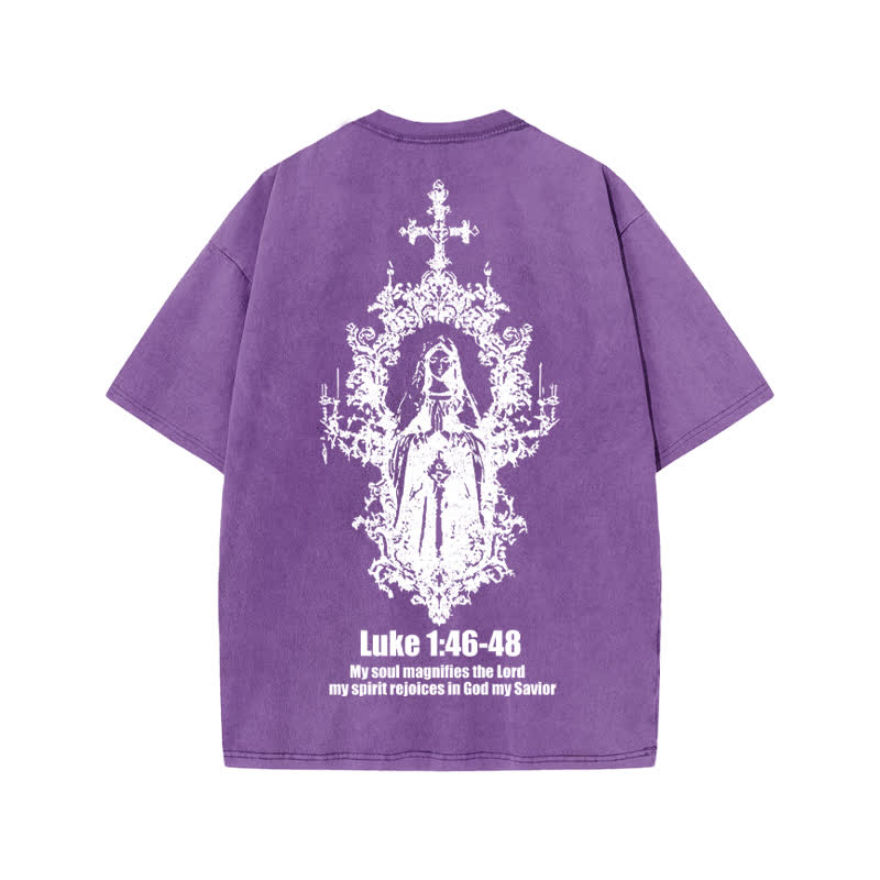 Unisex Luke 1:46-48 Print Acid Washed T-shirt - Purple - US20-22(3XL) - image 9