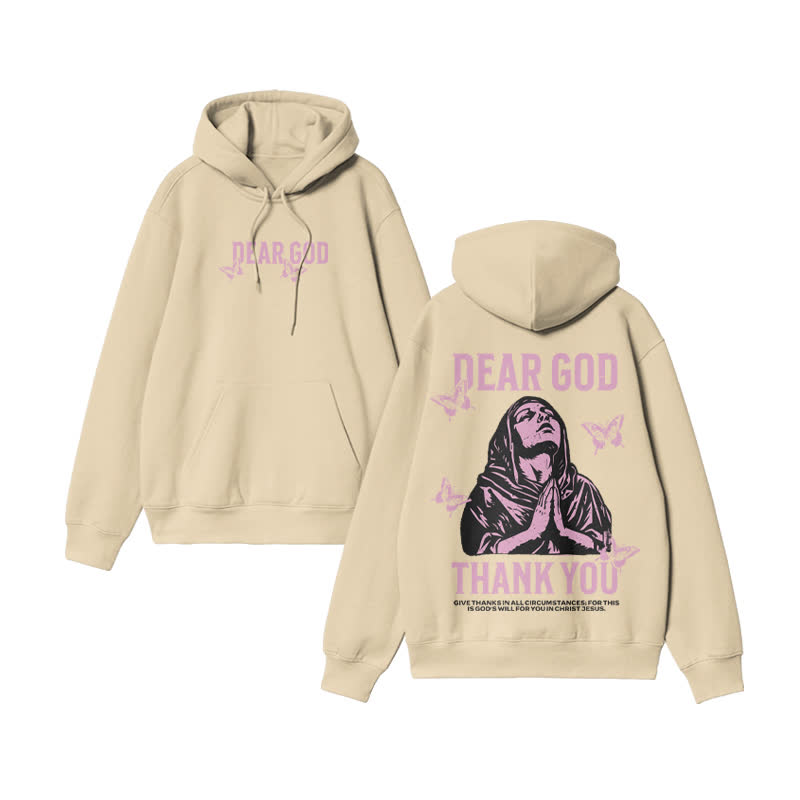 Unisex Thank You Dear God Print hoodie - Apricot - US16-18(2XL) - image 4