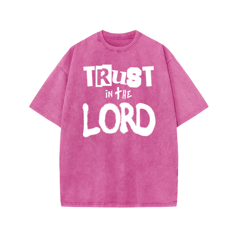 Unisex 100% Cotton Trust In The Lord Print Acid Washed T-shirt - Pink - US20-22(3XL) - image 7