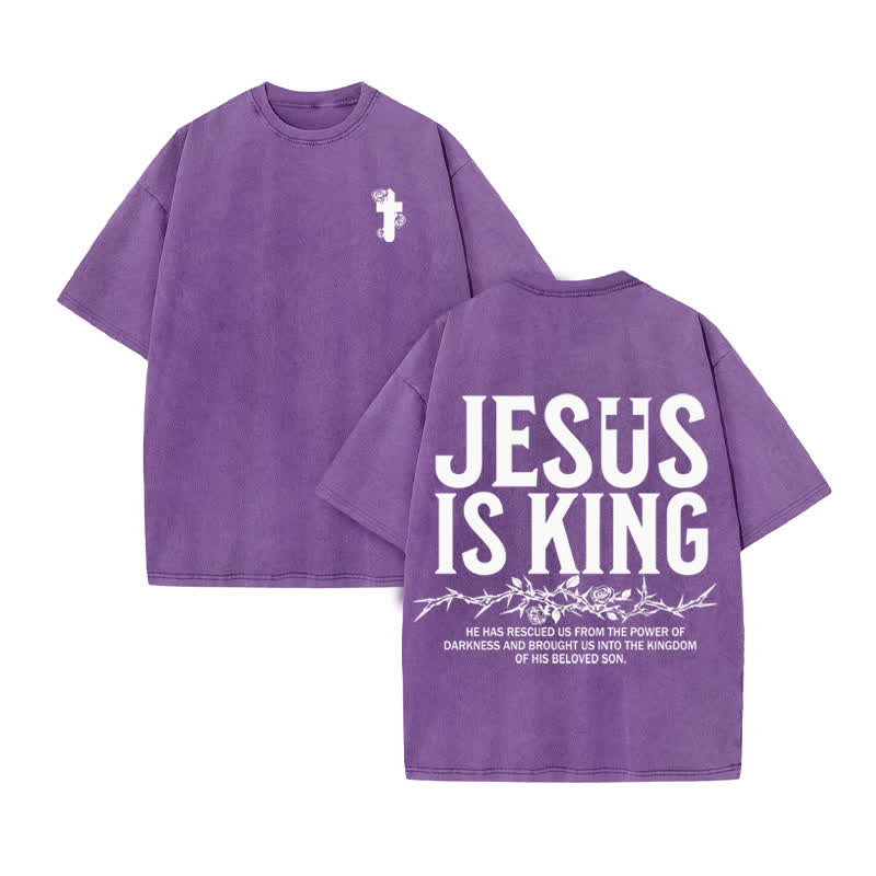 Unisex 100% Cotton Jesus Is King Flower Of Thorns Print Acid Washed T-shirt - Purple - US20-22(3XL) - image 9