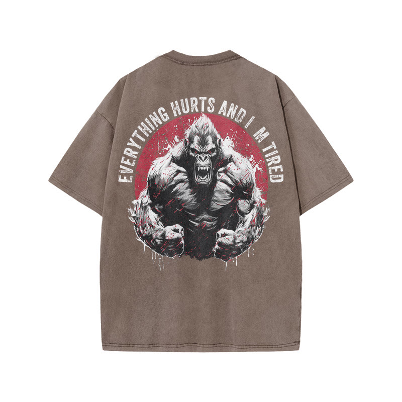 Gym 100% Cotton Everything Hurts And I'm Tired Print Acid Washed T-shirt - Coffee - US20-22(3XL) - image 5