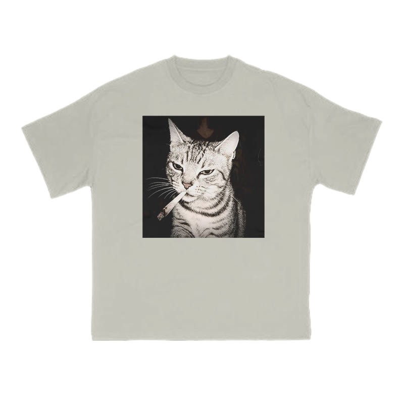 Unisex 100% Cotton Smoking Tabby Cat Print T-shirt - Warm Grey - US16-18(2XL) - image 4